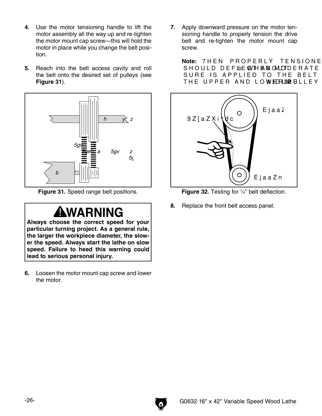 Grizzly G0632 owner manual Speed range belt positions 