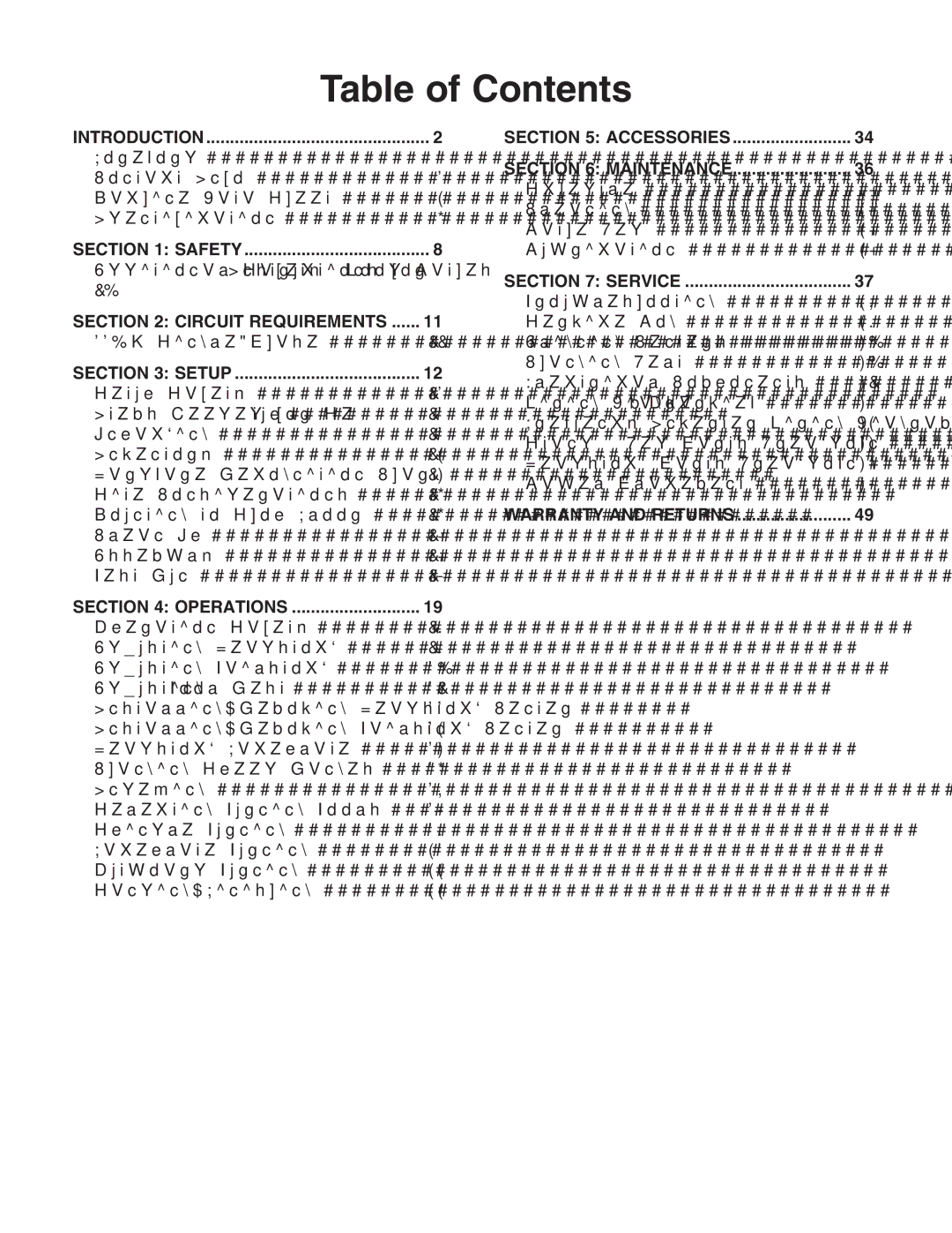 Grizzly G0632 owner manual Table of Contents 