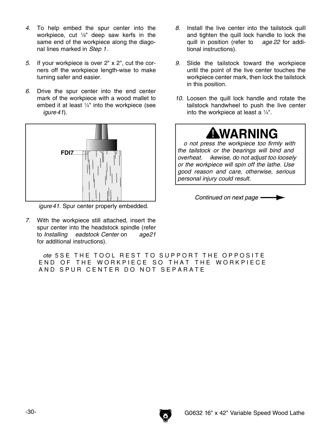 Grizzly owner manual G0632 16 x 42 Variable Speed Wood Lathe 