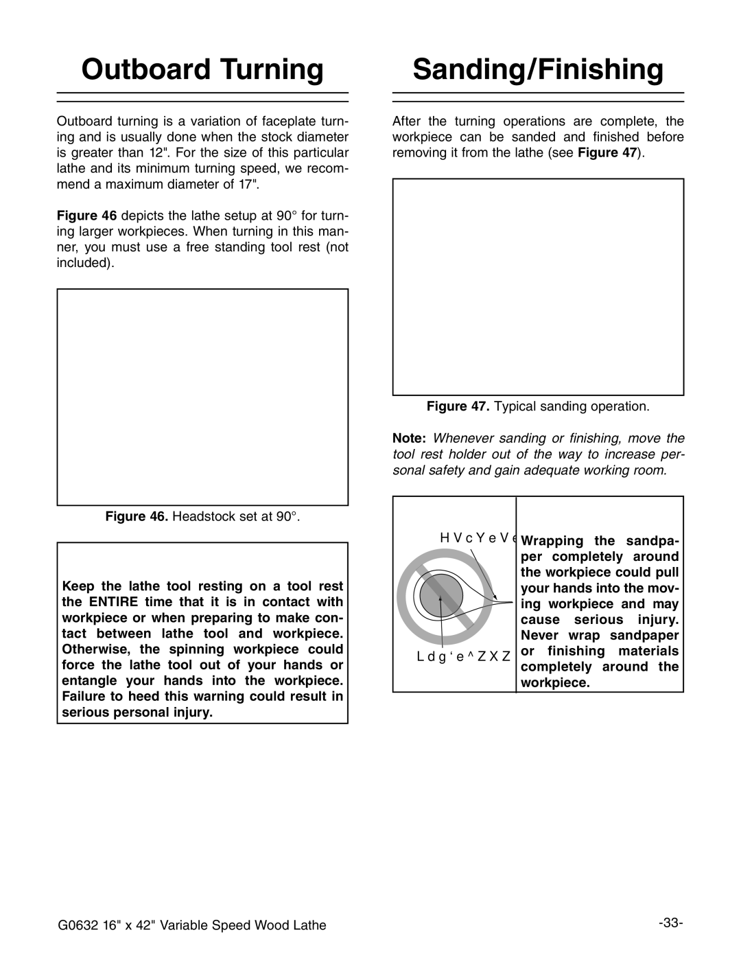 Grizzly G0632 owner manual Outboard Turning, Sanding/Finishing 