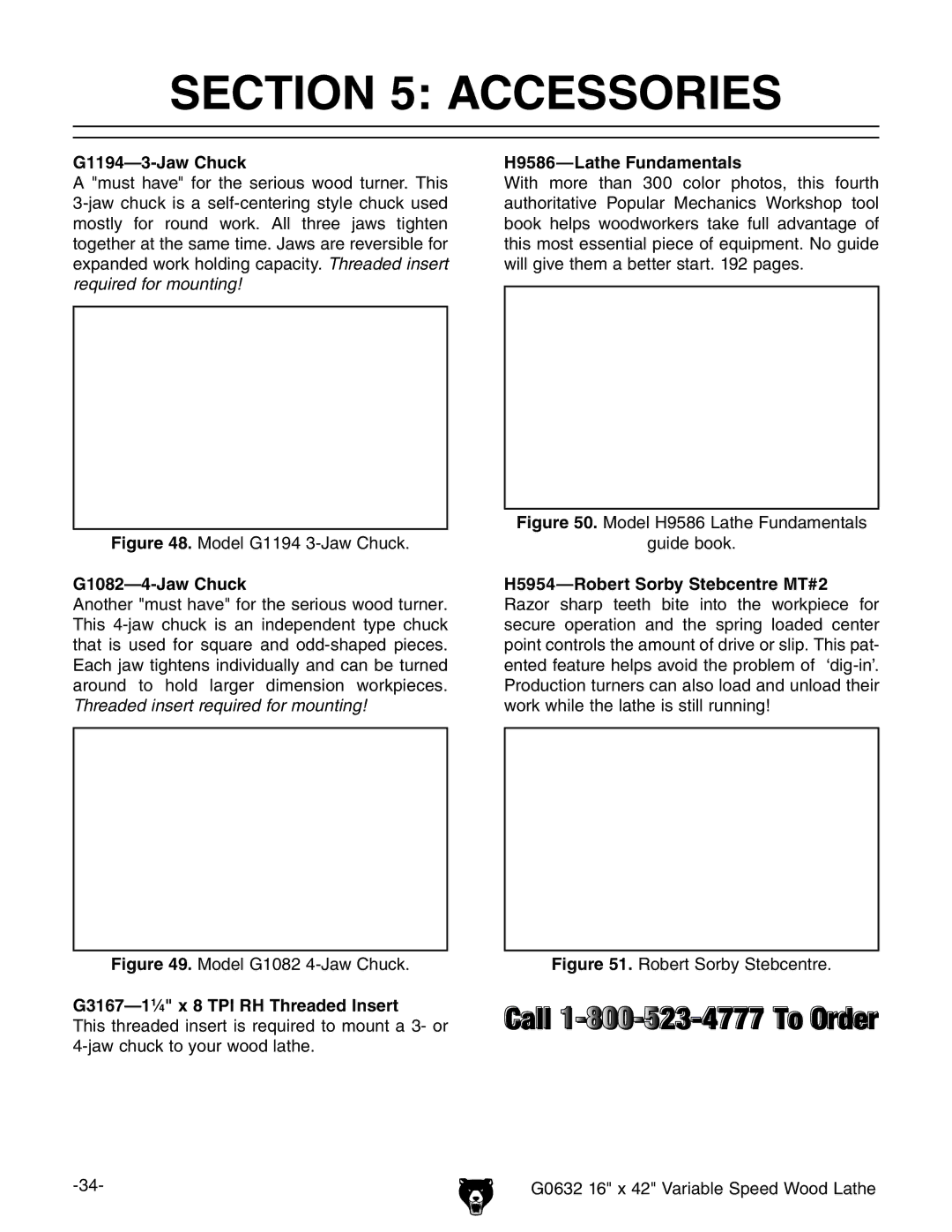 Grizzly G0632 owner manual Accessories, G1194-3-Jaw Chuck, H9586-Lathe Fundamentals, G1082-4-Jaw Chuck 