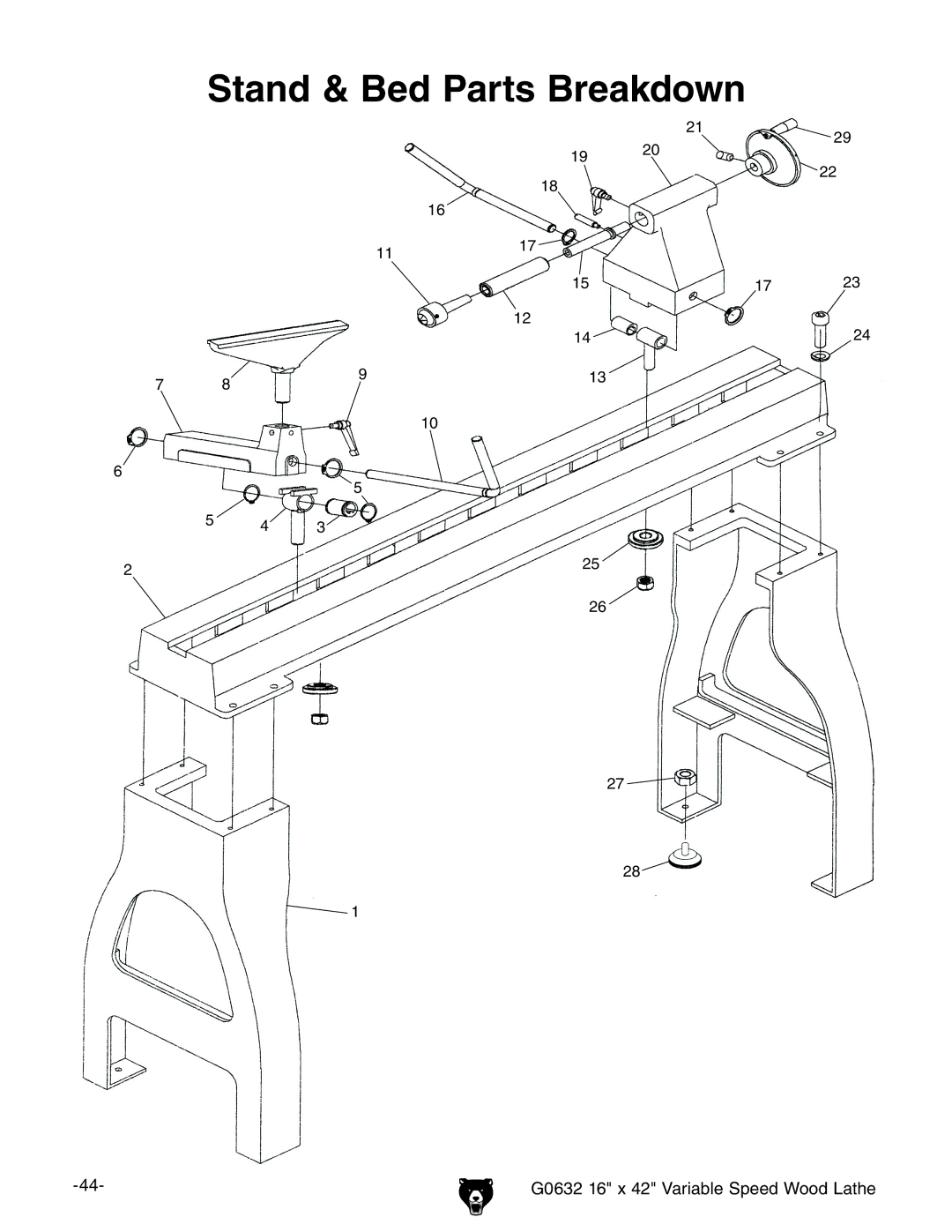 Grizzly G0632 owner manual Stand & Bed Parts Breakdown 