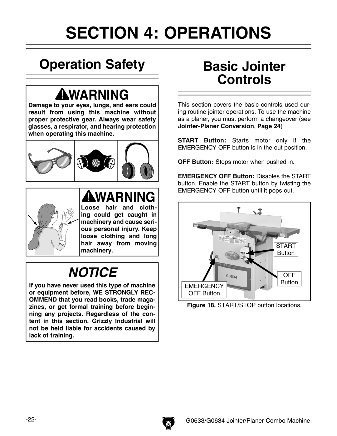 Grizzly G0633/G0634 owner manual Operations, Operation Safety 