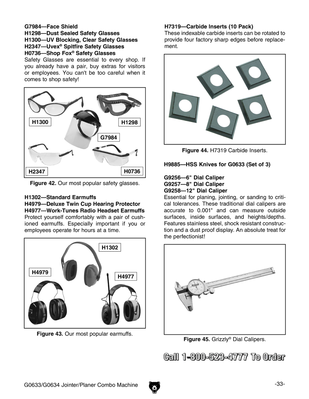 Grizzly G0633/G0634 owner manual H1302, H4979 H4977 