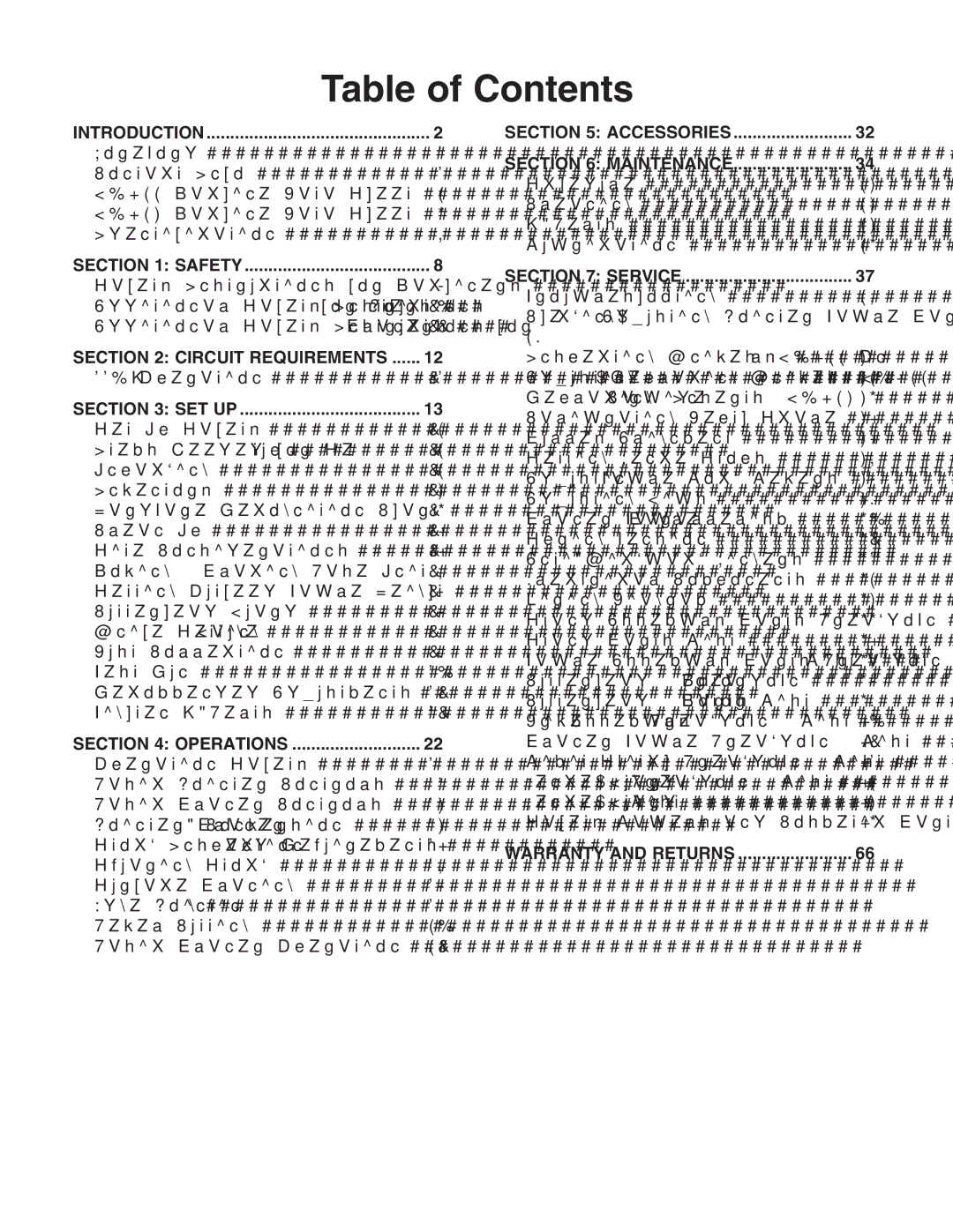 Grizzly G0634Z manual Table of Contents 