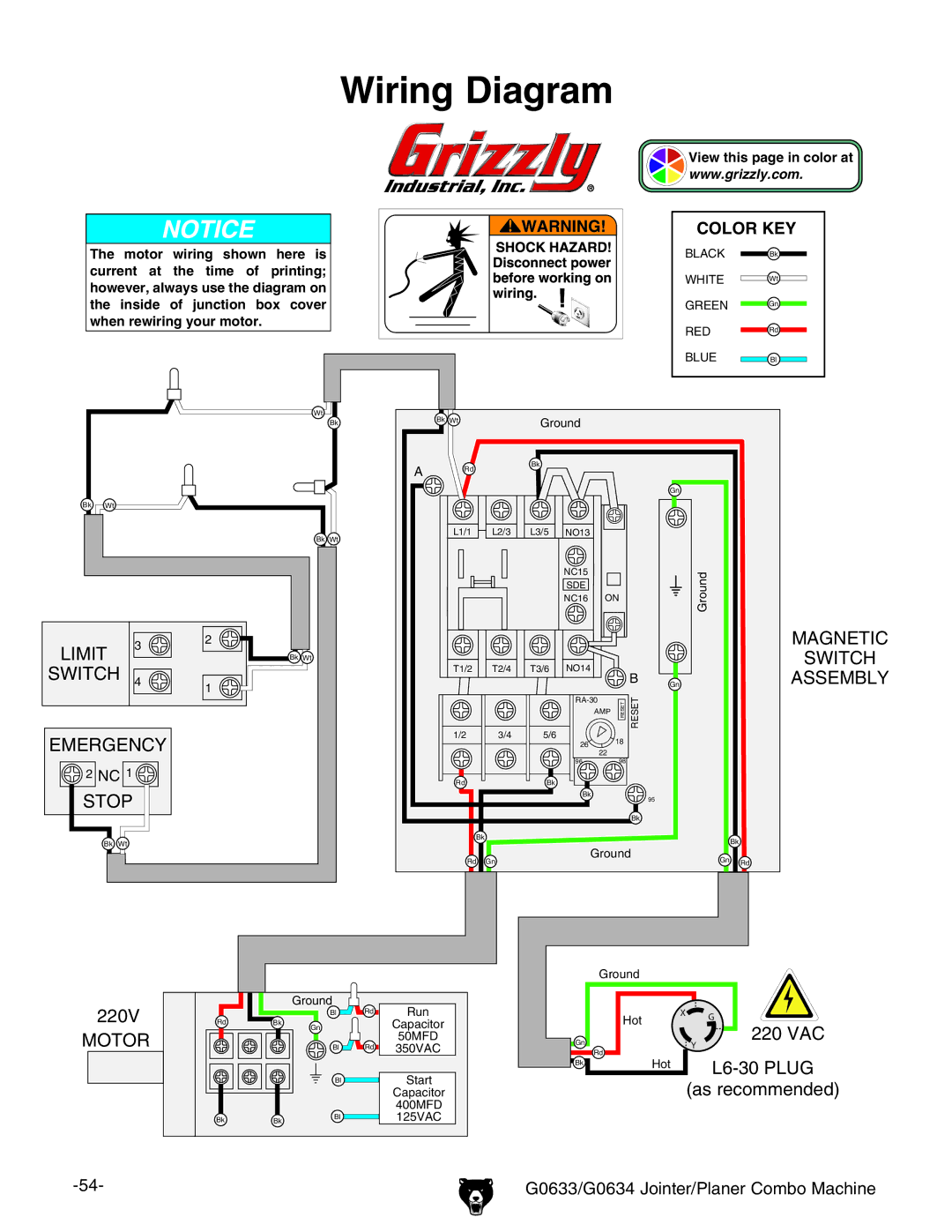 Grizzly G0634Z manual Wiring Diagram 