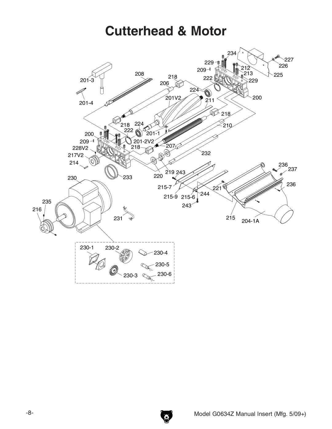 Grizzly G0634Z manual Cutterhead & Motor 