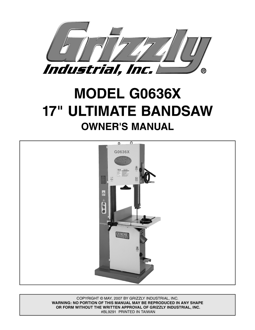 Grizzly owner manual Model G0636X Ultimate Bandsaw 