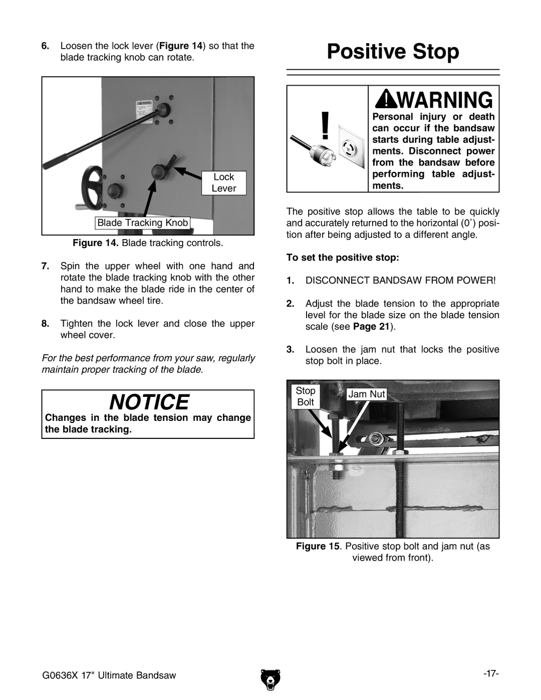 Grizzly G0636X owner manual Positive Stop, To set the positive stop 