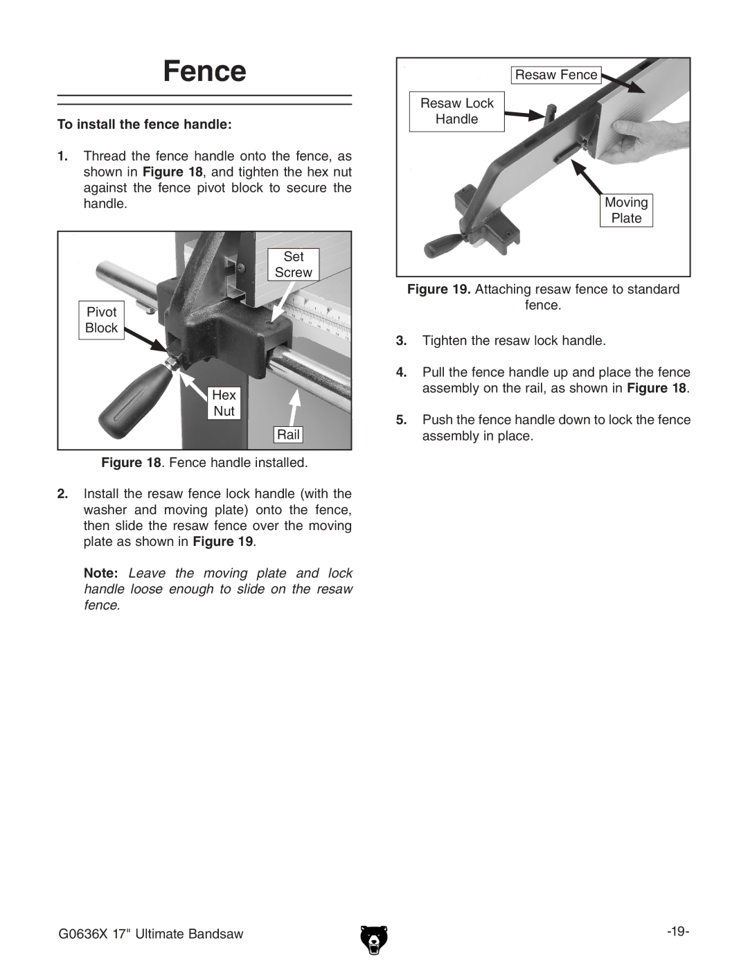 Grizzly G0636X owner manual Fence, To install the fence handle 