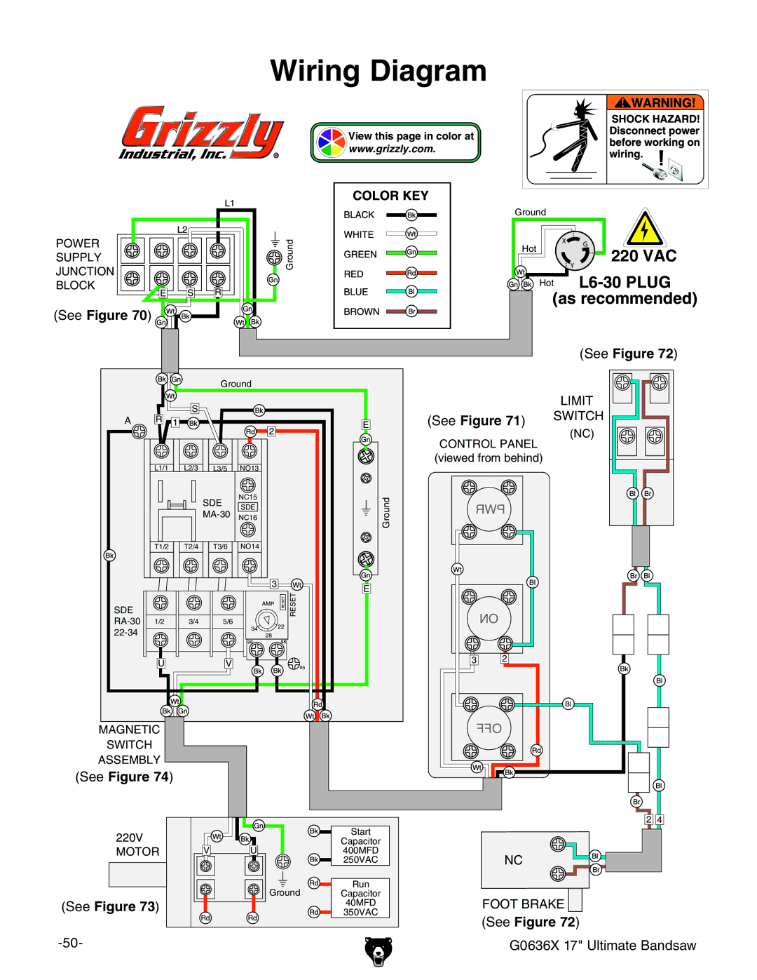 Grizzly G0636X owner manual Wiring Diagram, See Figure 