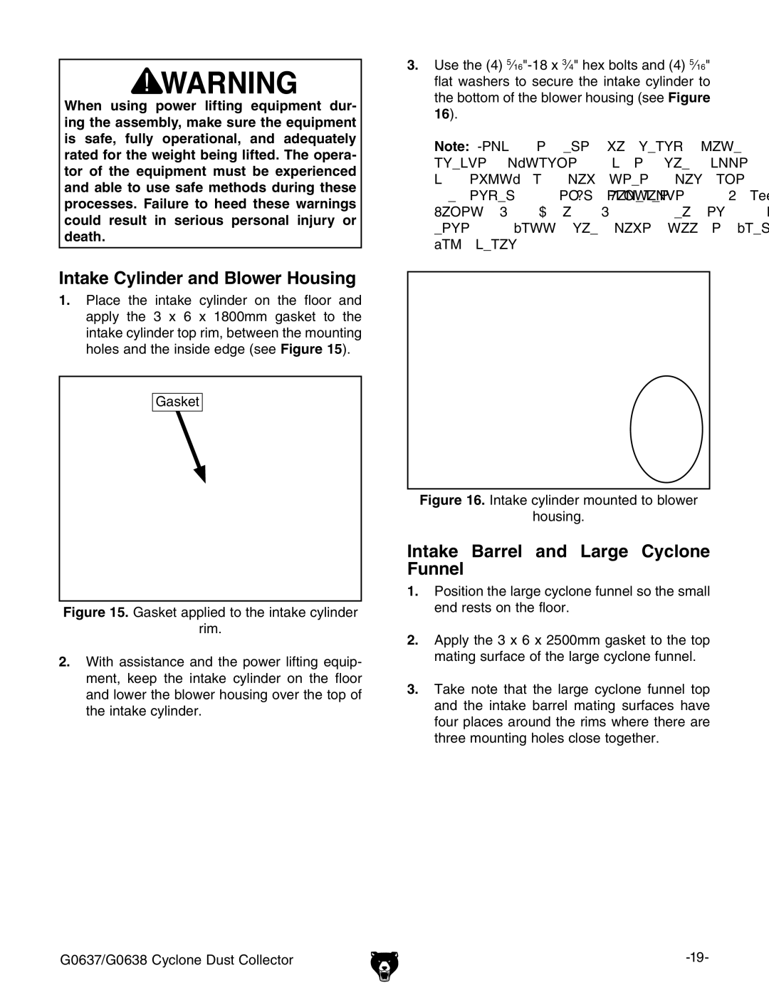 Grizzly G0638, G0637 owner manual Intake Cylinder and Blower Housing, Intake Barrel and Large Cyclone Funnel 