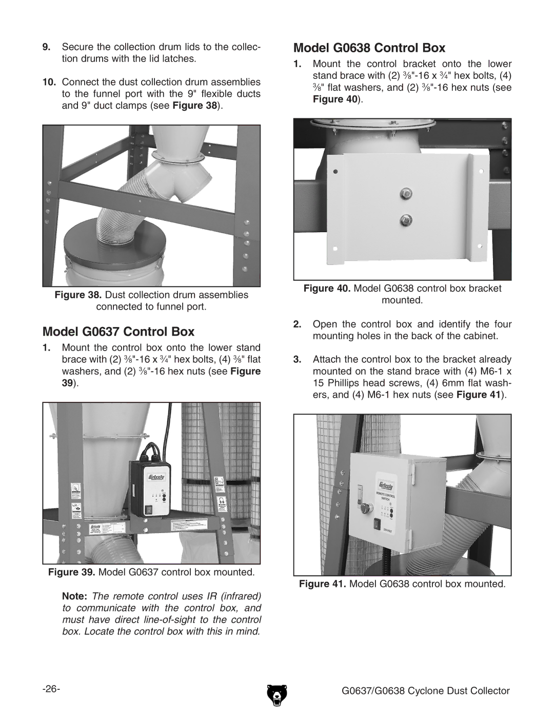 Grizzly owner manual Model G0637 Control Box, Model G0638 Control Box 