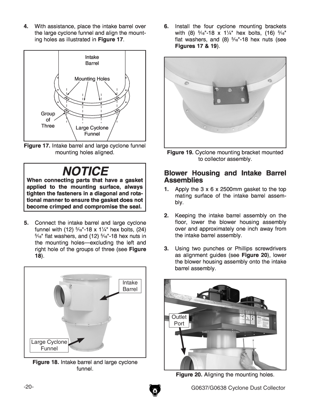 Grizzly G0637, G0638 owner manual Blower Housing and Intake Barrel Assemblies, Notice 