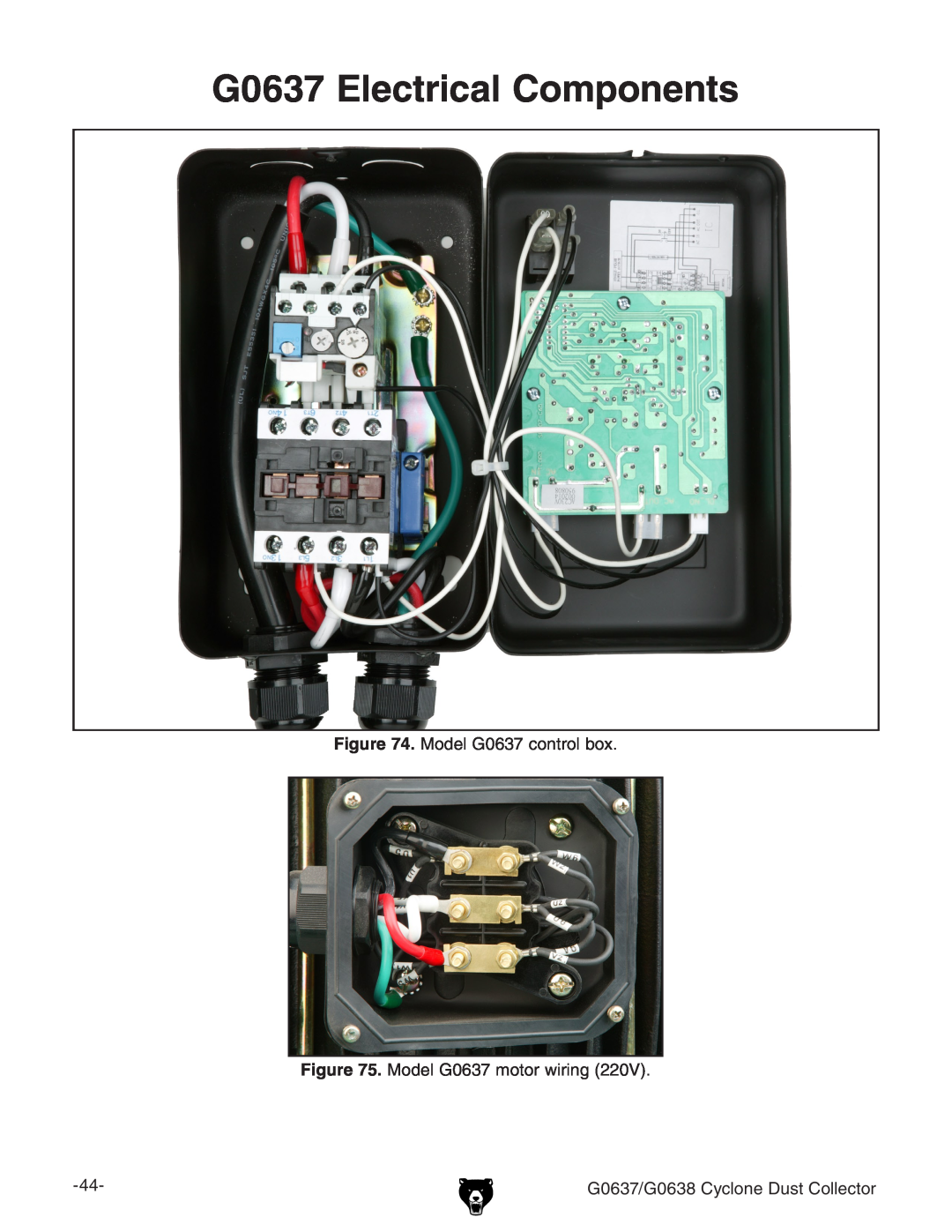 Grizzly G0637 Electrical Components, G0637 electrical components, Model G0637 control box, Model G0637 motor wiring 