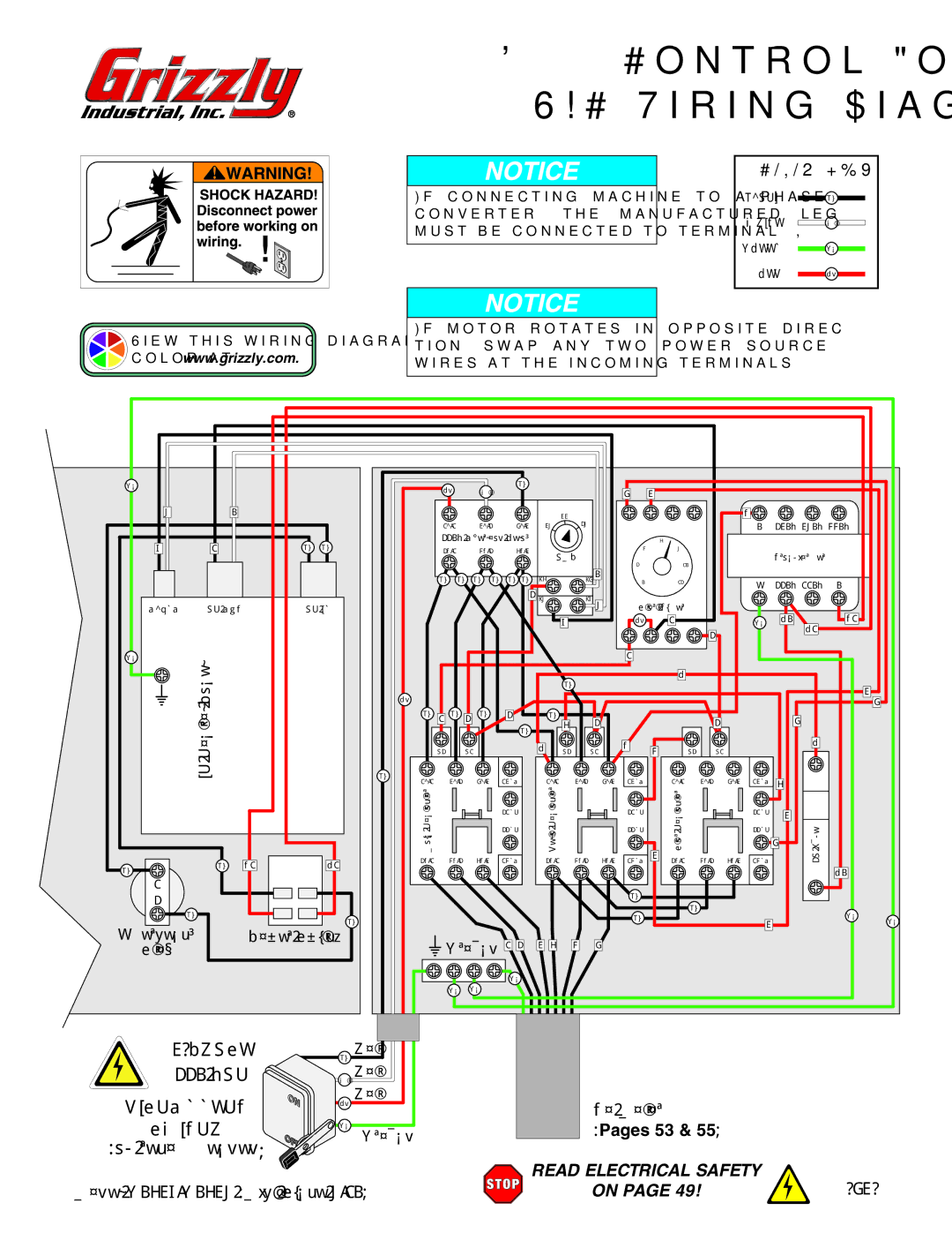 Grizzly G0637 owner manual #ONTROL#OX 6!# 7IRING $IAGRAM, Pages 53 & 55 