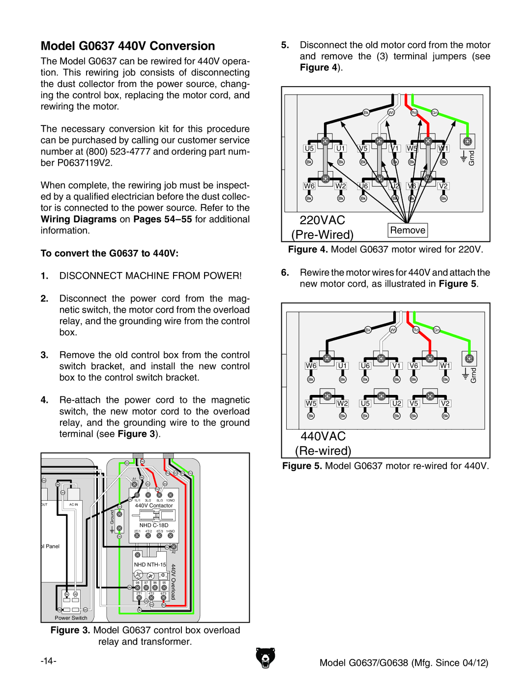 Grizzly owner manual Model G0637 440V Conversion, To convert the G0637 to,  9H8DCC8IB68=CGDBEDLG 