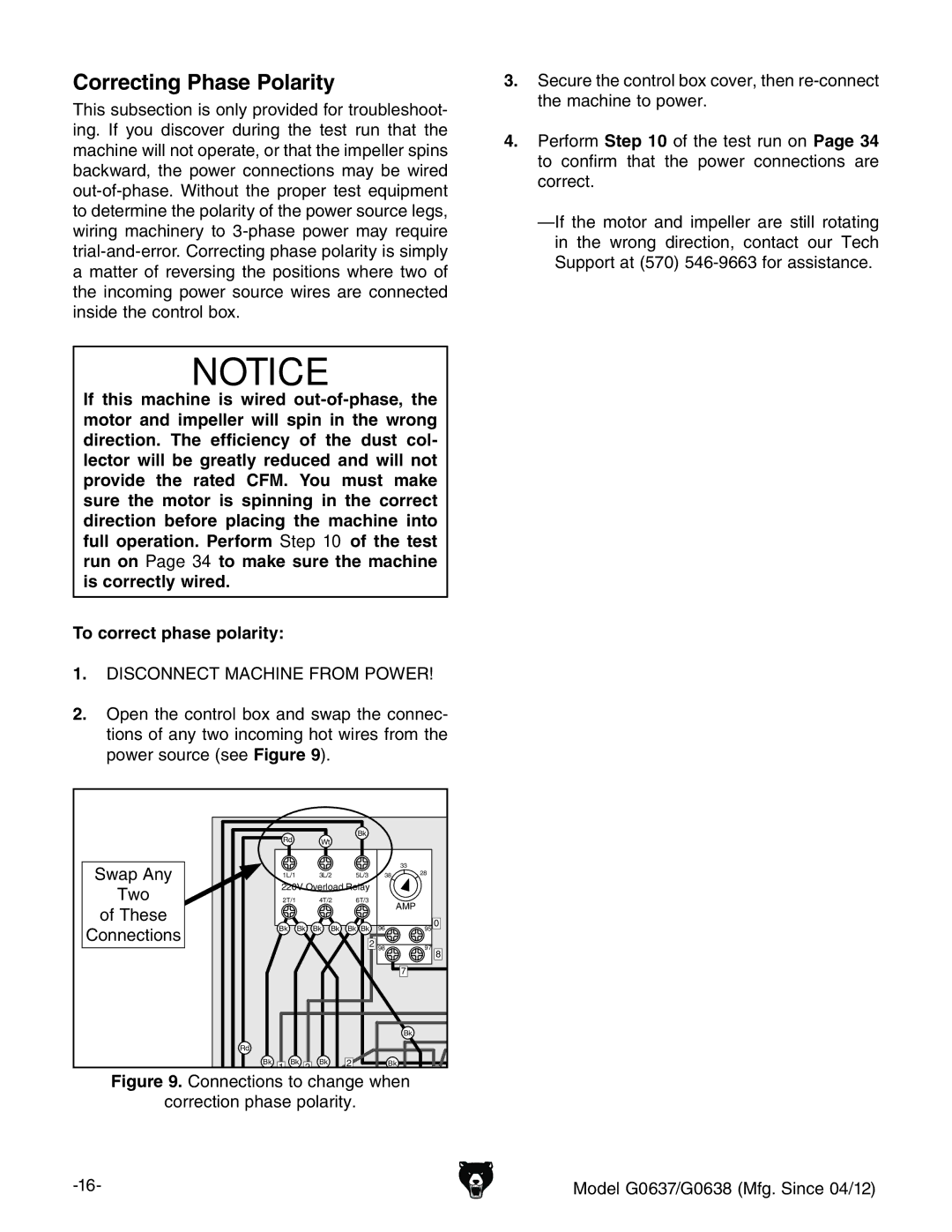 Grizzly G0637 Correcting Phase Polarity,  DeZciZXdcigdaWdmVcYhlVeiZXdccZX, IdchdVcnildcXdbc\dilgZhgdbiZ 