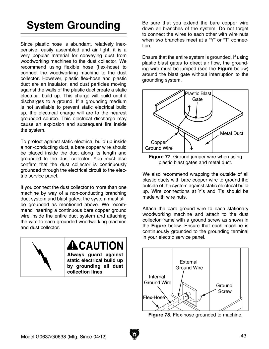 Grizzly G0637 owner manual System Grounding, EaVhiX7aVhi, ViZ, BZiVa9jXi, 8deeZg 