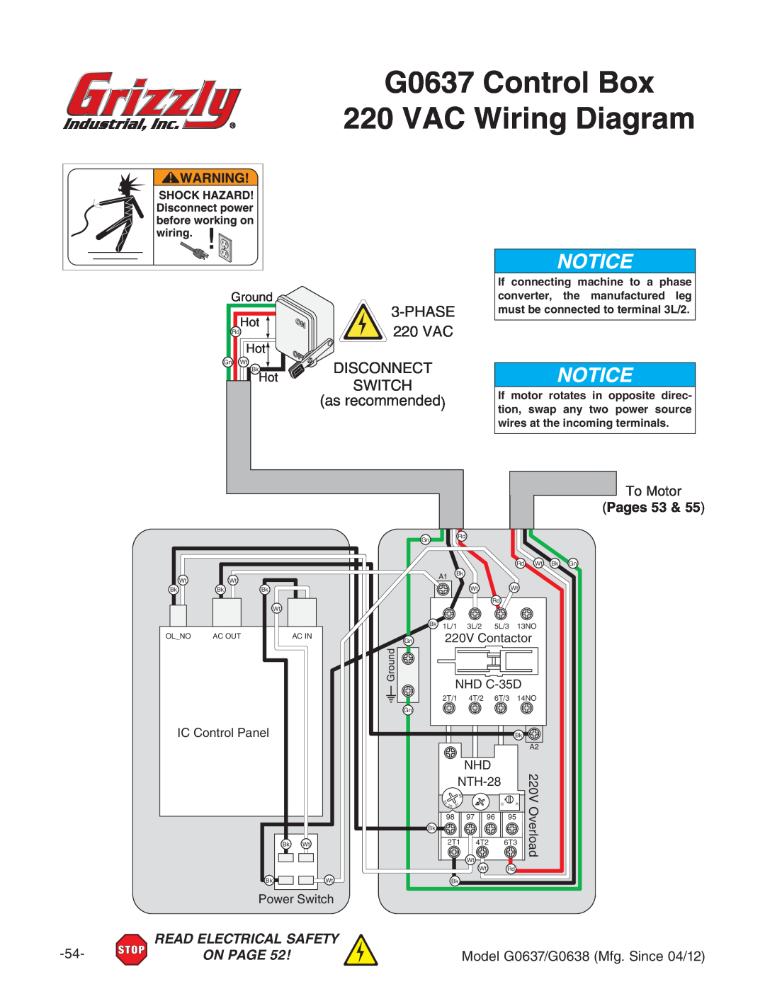 Grizzly G0637 Control Box 220 VAC Wiring Diagram, E=6H  %K68 9 H8DCC 8I HL I8=, VhgZXdbbZcYZY, IdBdidg, =di 