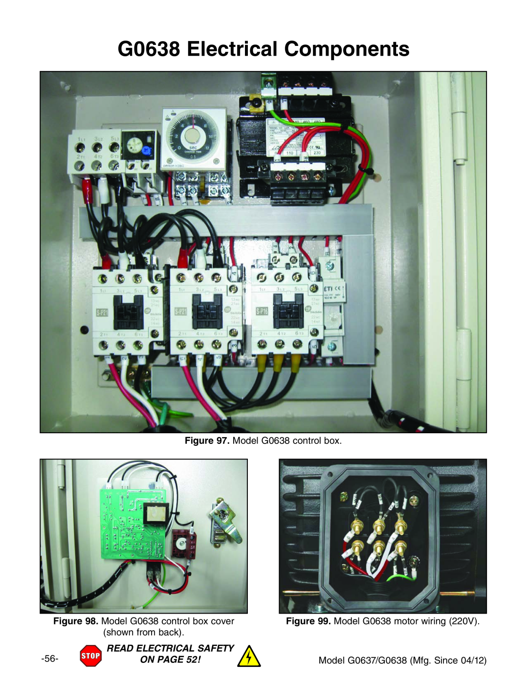 Grizzly G0637 owner manual G0638 Electrical Components, BdYZa %+-XdcigdaWdm#, Read Electrical Safety, On Page 