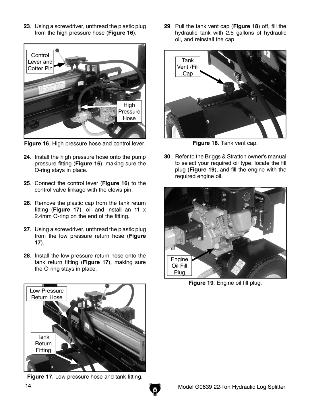 Grizzly G0639 owner manual Low pressure hose and tank fitting 