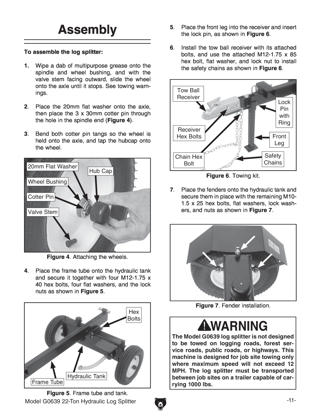 Grizzly G0639 owner manual Assembly, To assemble the log splitter 