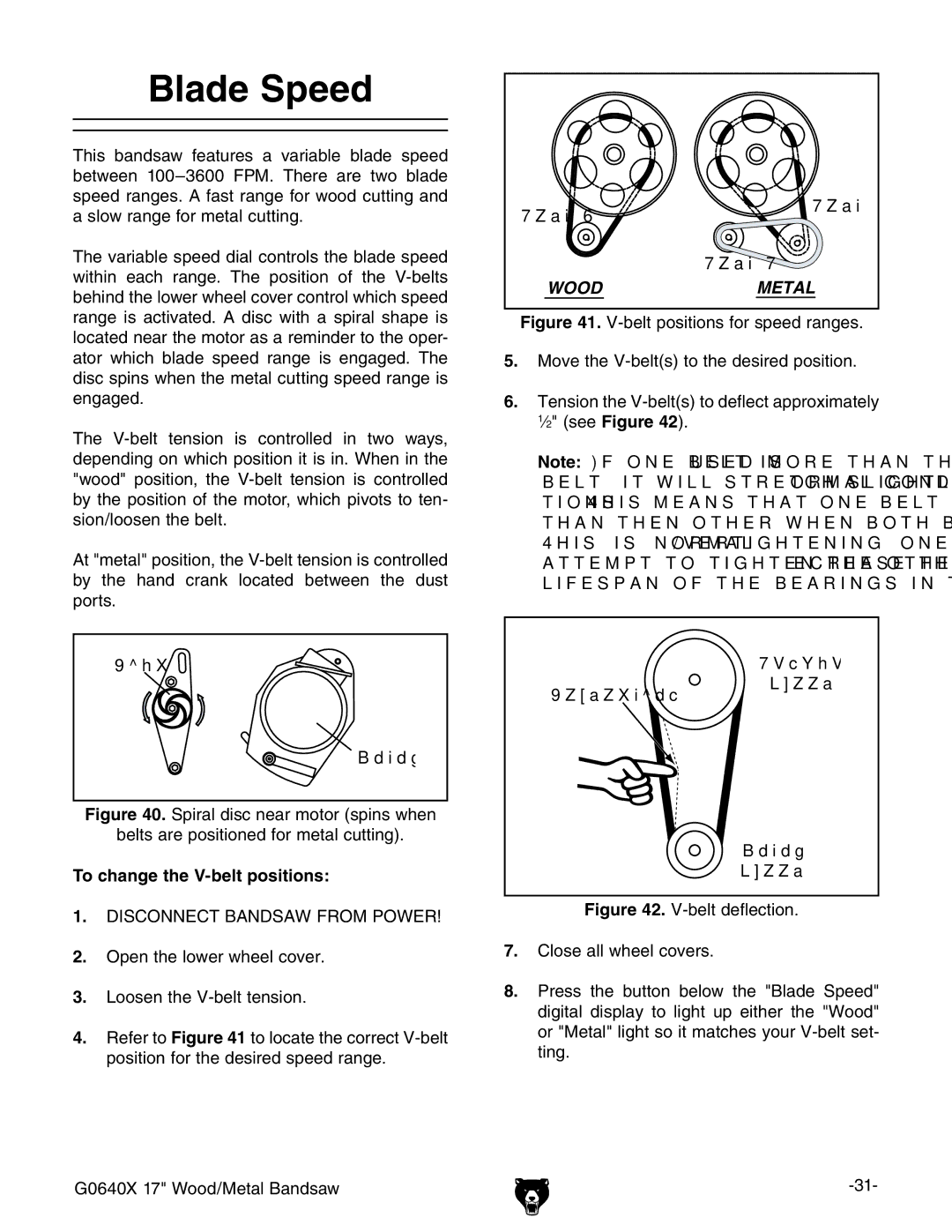 Grizzly G0640X owner manual Blade Speed, To change the V-belt positions 