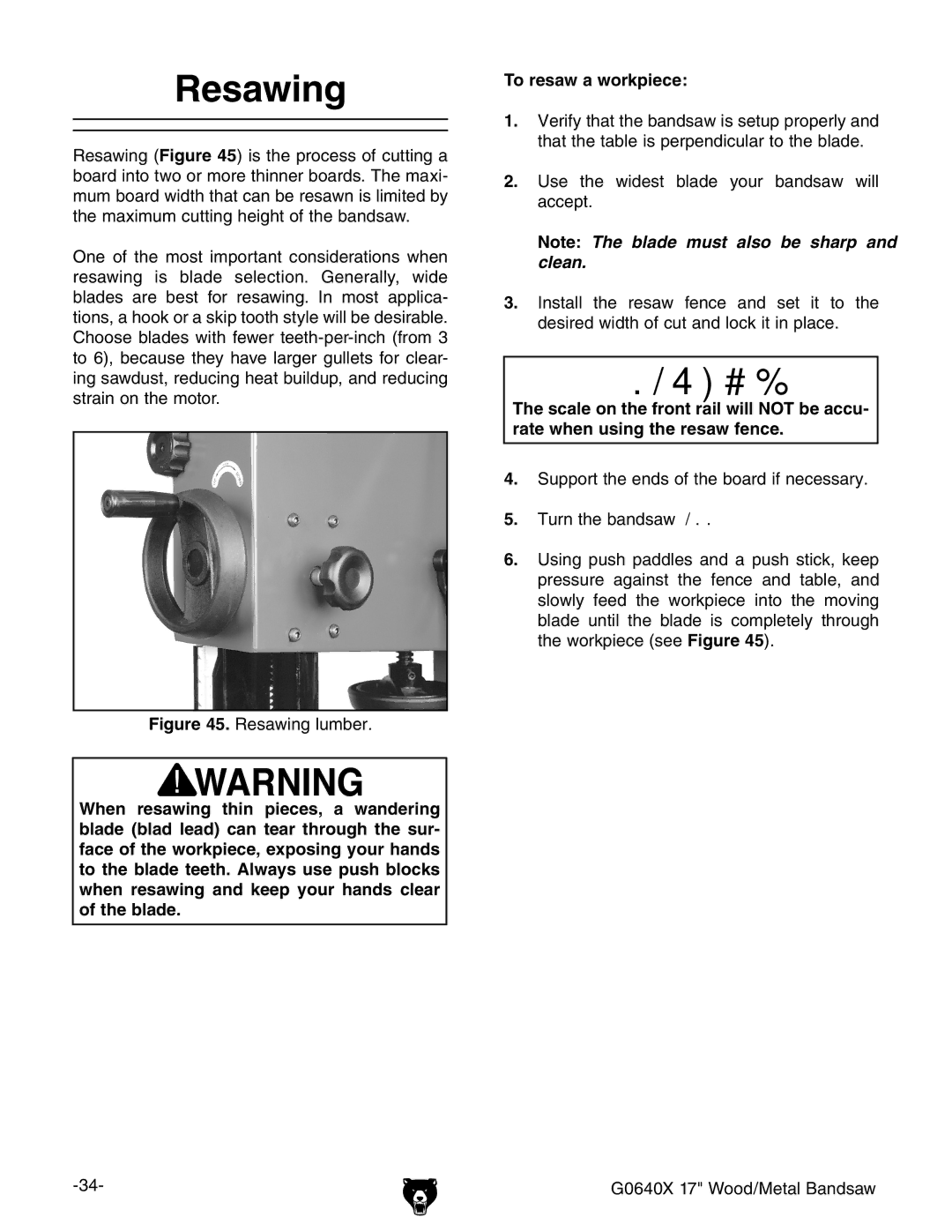 Grizzly G0640X owner manual Resawing lumber 