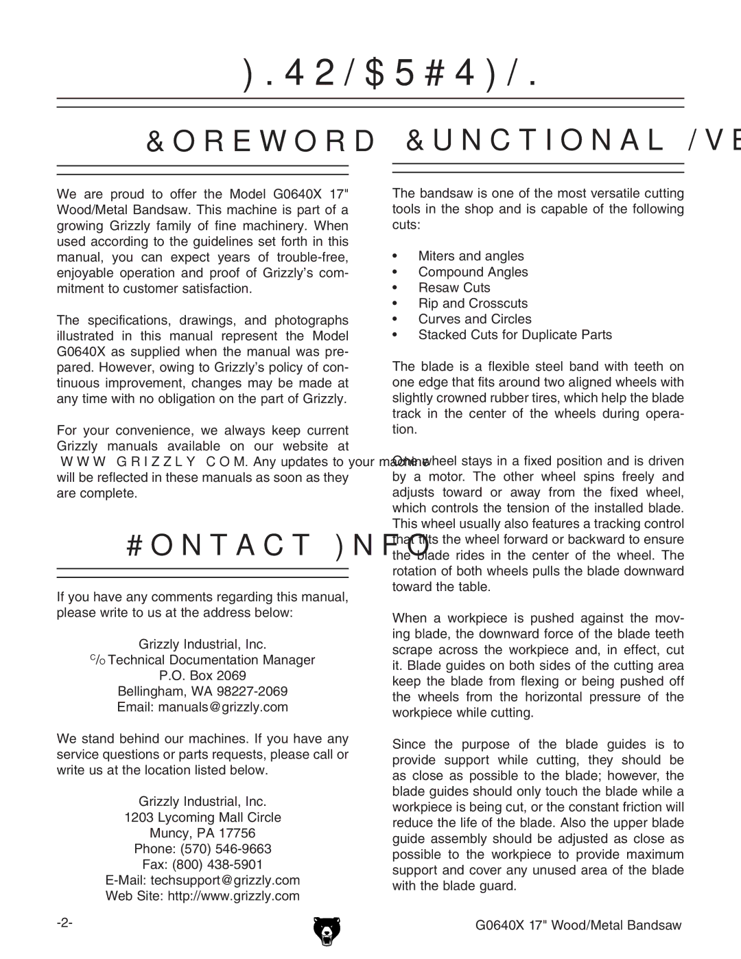 Grizzly G0640X owner manual Introduction, Foreword, Contact Info, Functional Overview 