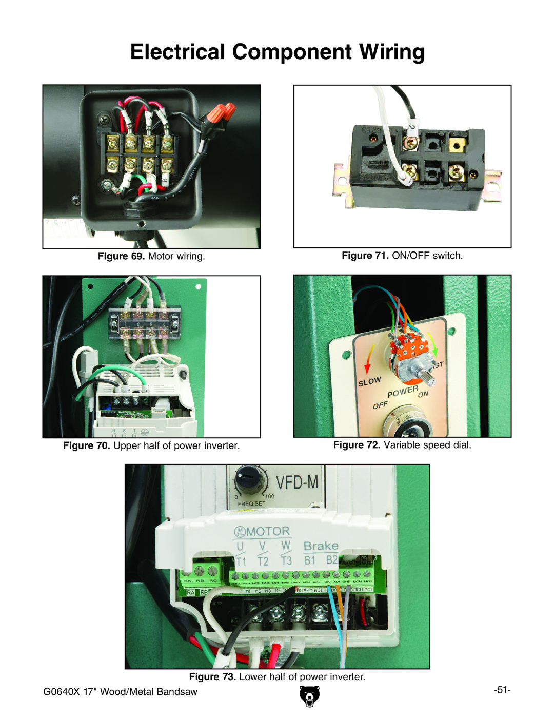 Grizzly G0640X owner manual Electrical Component Wiring, Motor wiring 