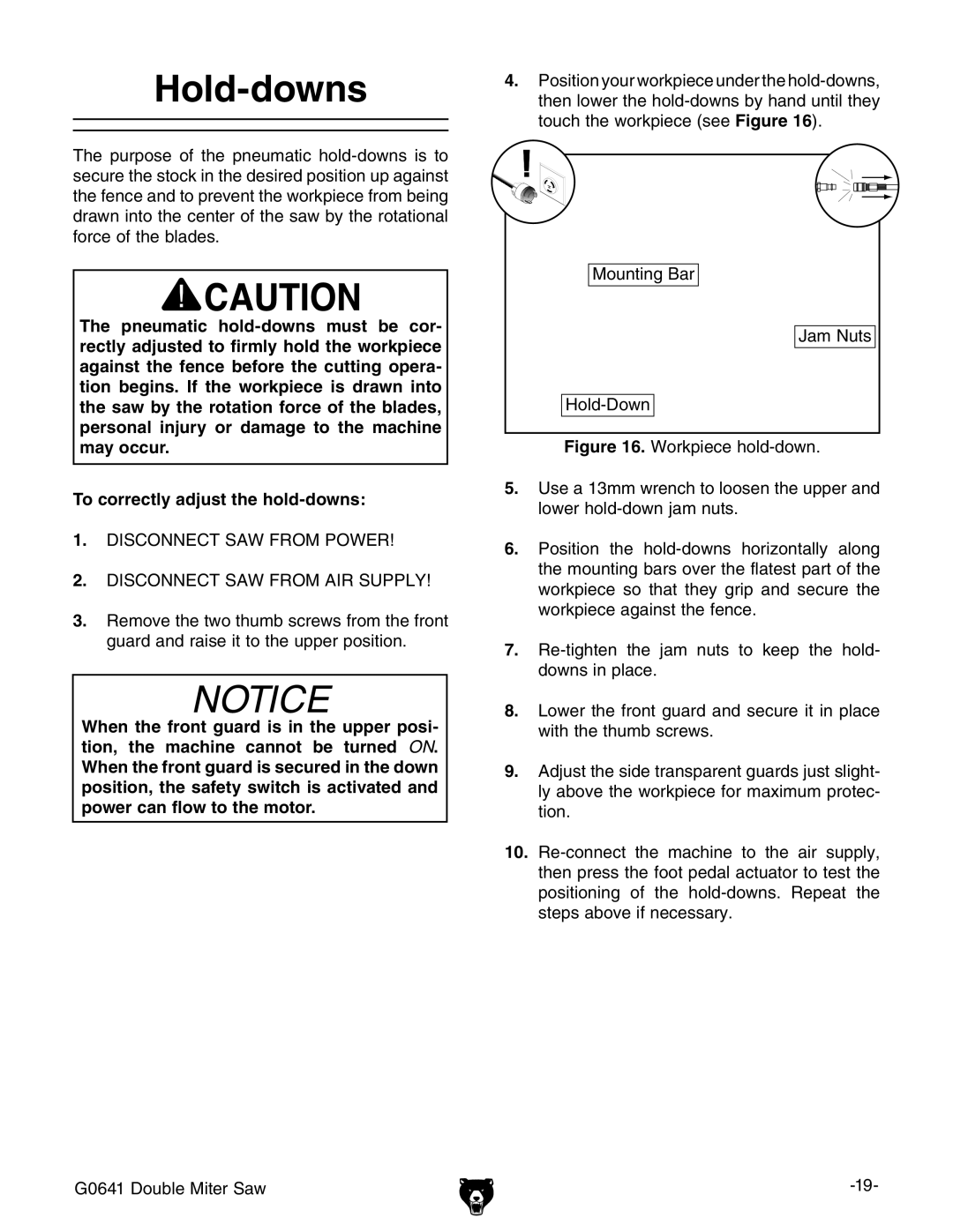 Grizzly G0641 owner manual Hold-downs 