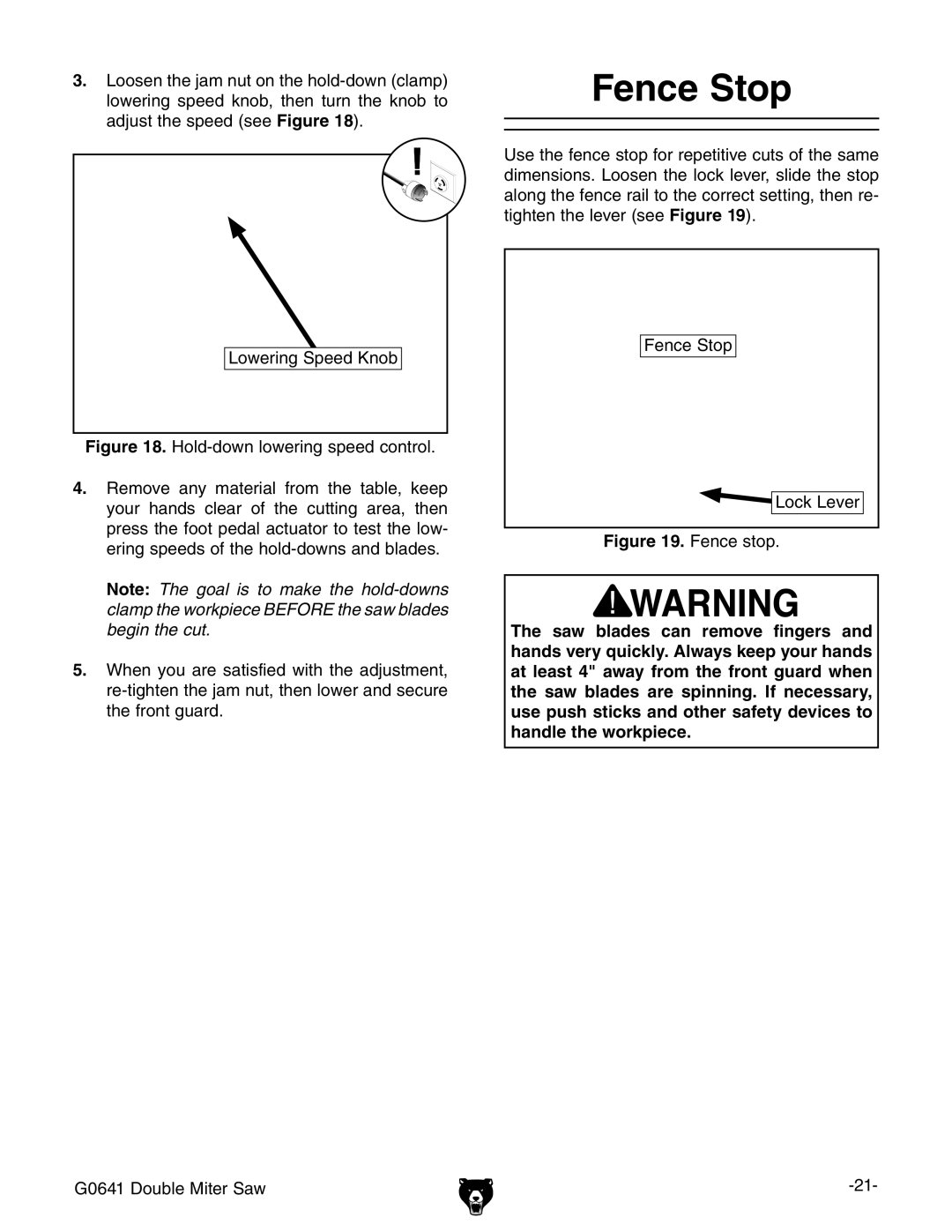 Grizzly G0641 owner manual Fence Stop 