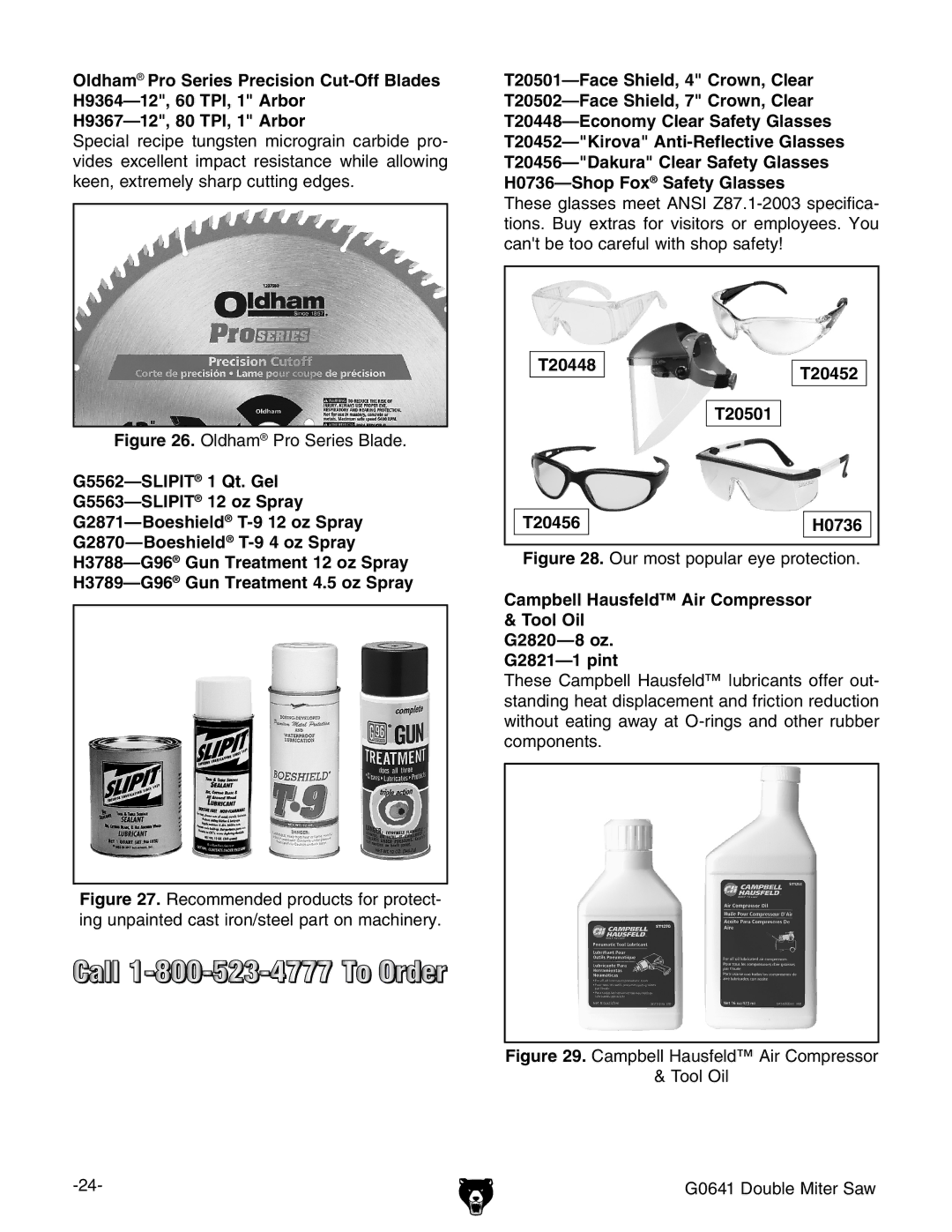 Grizzly G0641 owner manual Boeshield, T20448T20452 T20501 T20456 H0736 