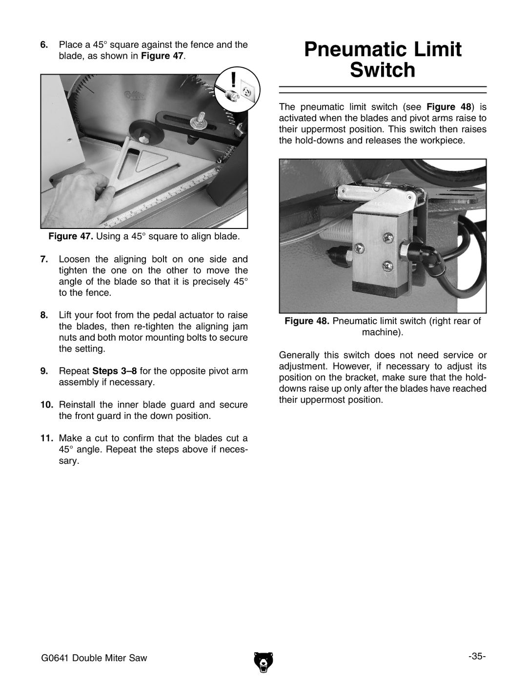 Grizzly G0641 owner manual Pneumatic Limit Switch 