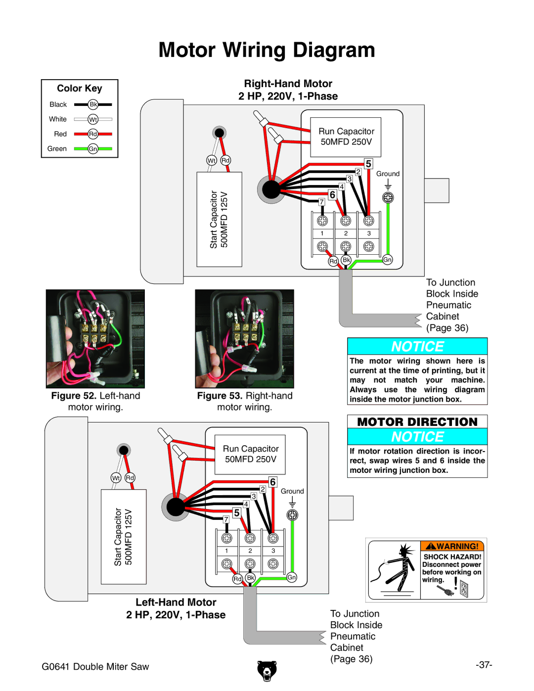 Grizzly G0641 owner manual Motor Wiring Diagram, Left-hand 