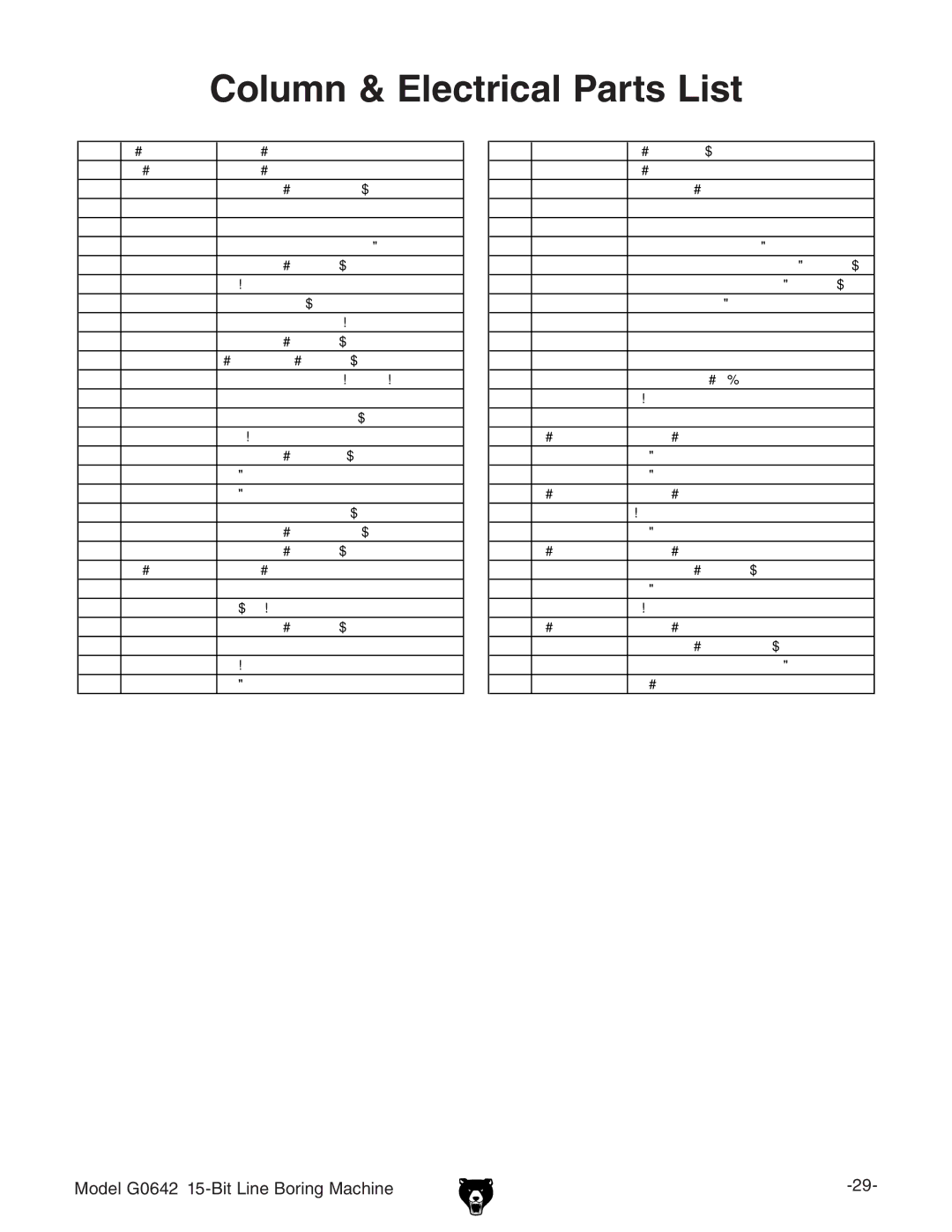 Grizzly G0642 manual Column & Electrical Parts List, Description 