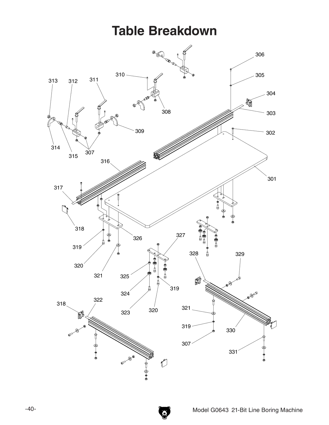 Grizzly G0643 manual Table Breakdown 