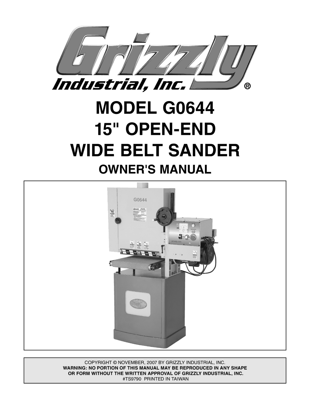 Grizzly owner manual Model G0644 OPEN-END Wide Belt Sander 