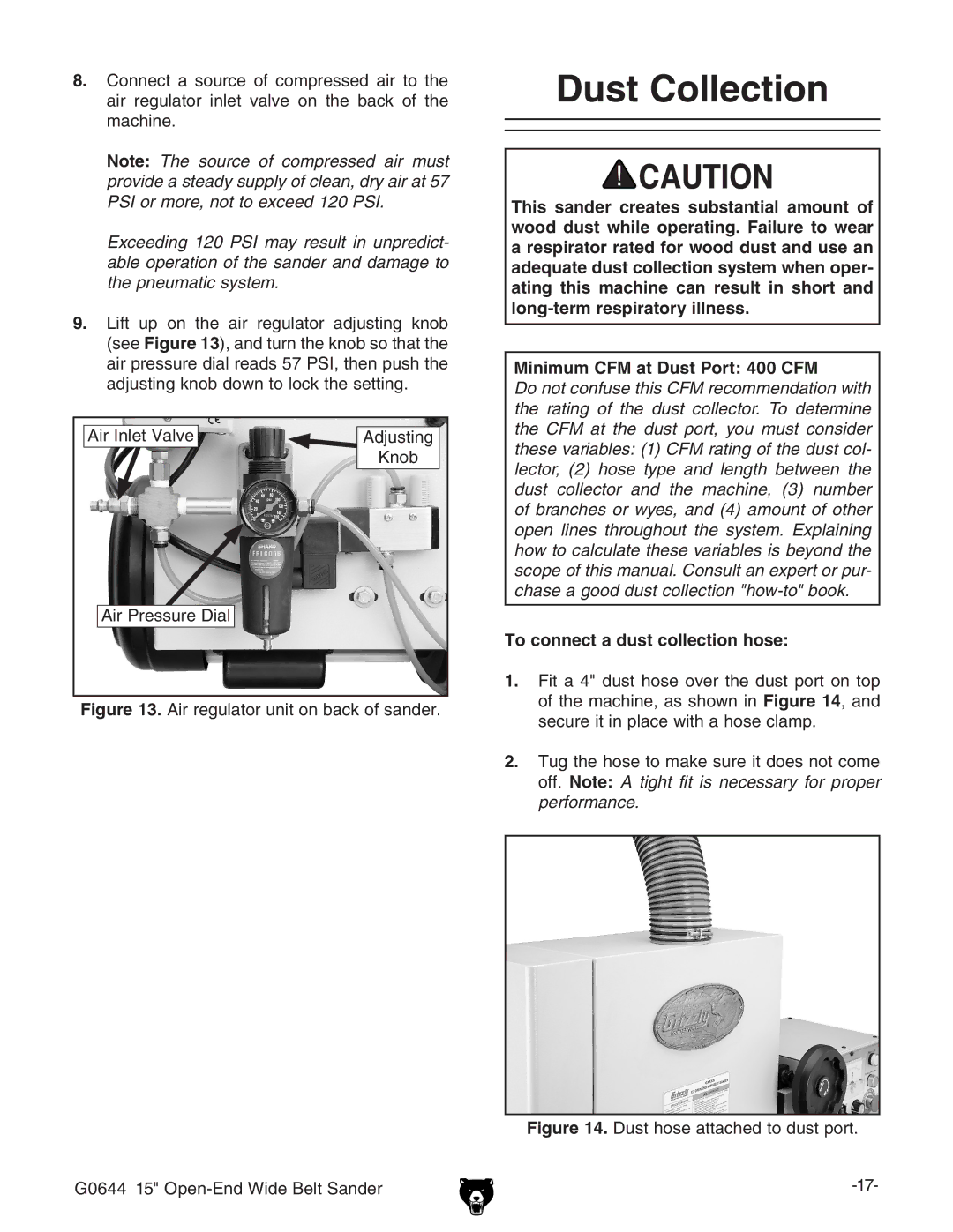 Grizzly G0644 owner manual Dust Collection, To connect a dust collection hose 