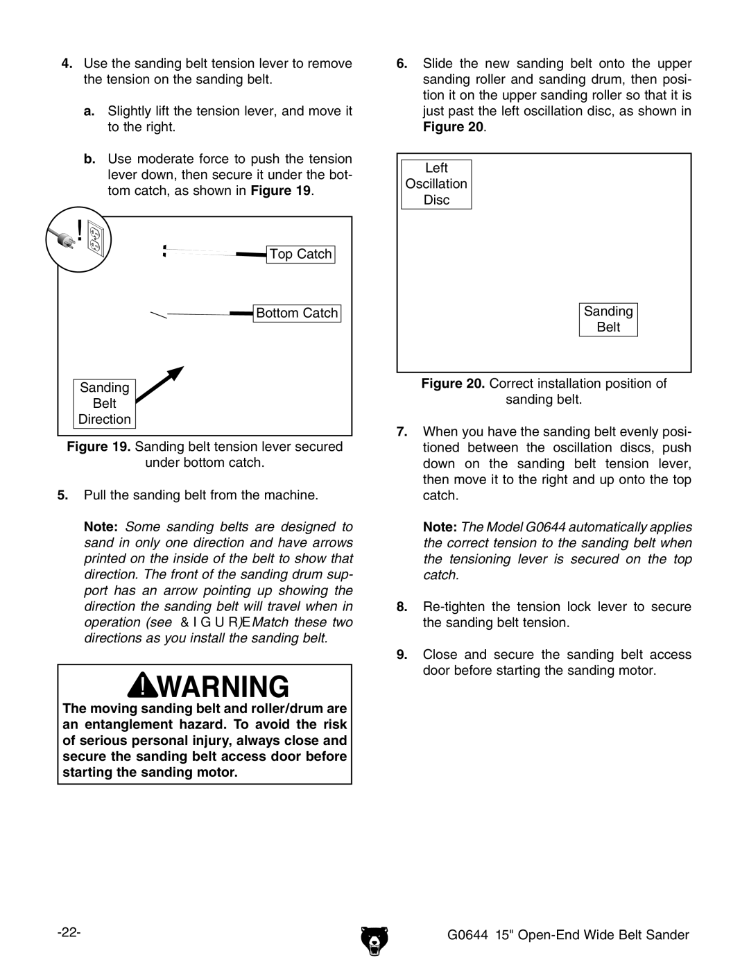 Grizzly G0644 owner manual Sanding 