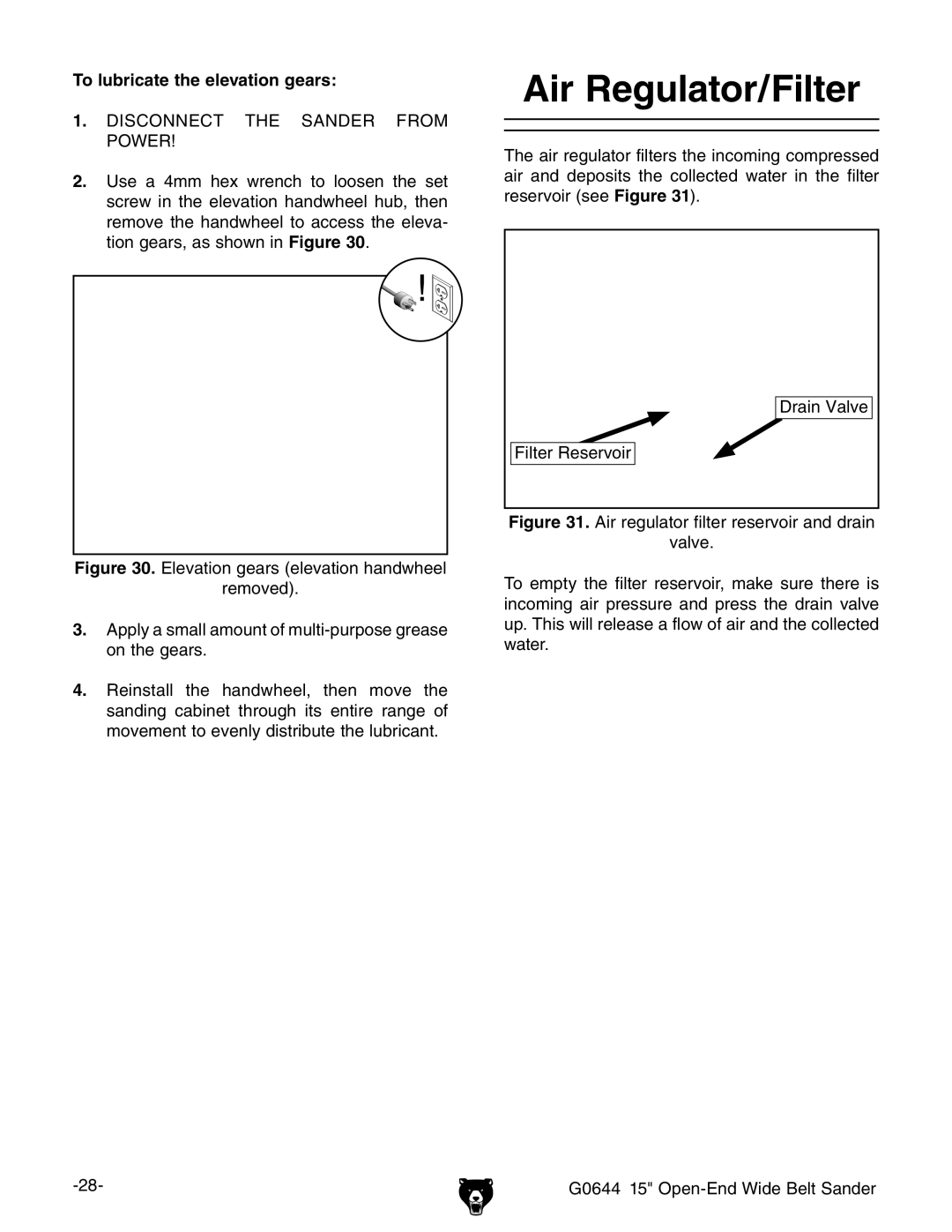 Grizzly G0644 owner manual Air Regulator/Filter, To lubricate the elevation gears 