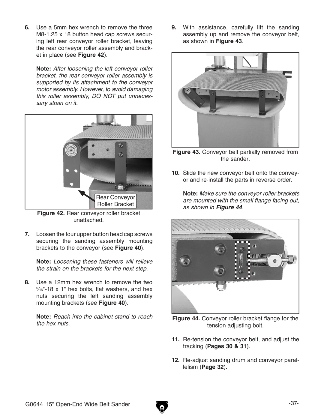 Grizzly G0644 owner manual Rear conveyor roller bracket Unattached 