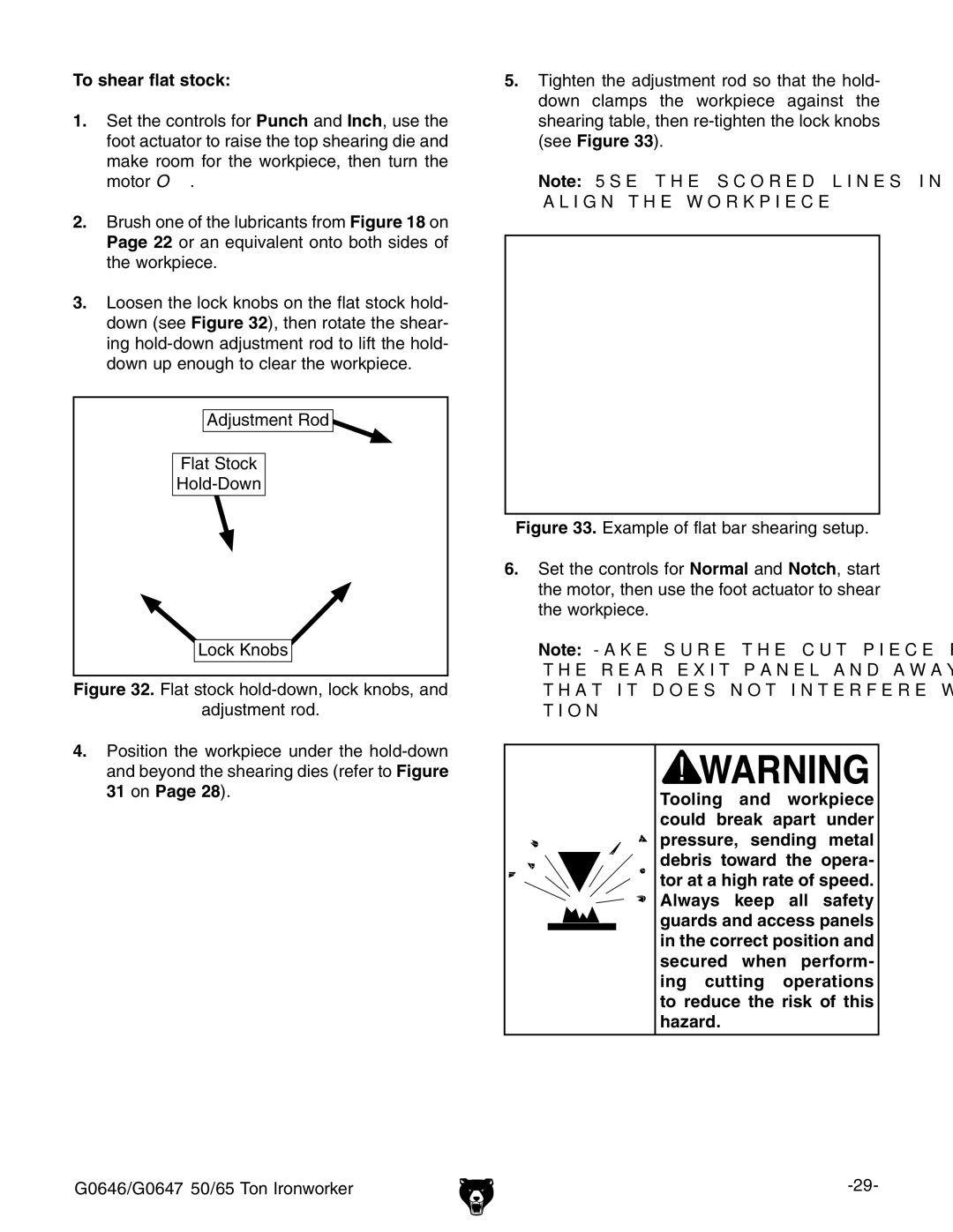 Grizzly G0646, G0647 owner manual To shear flat stock 