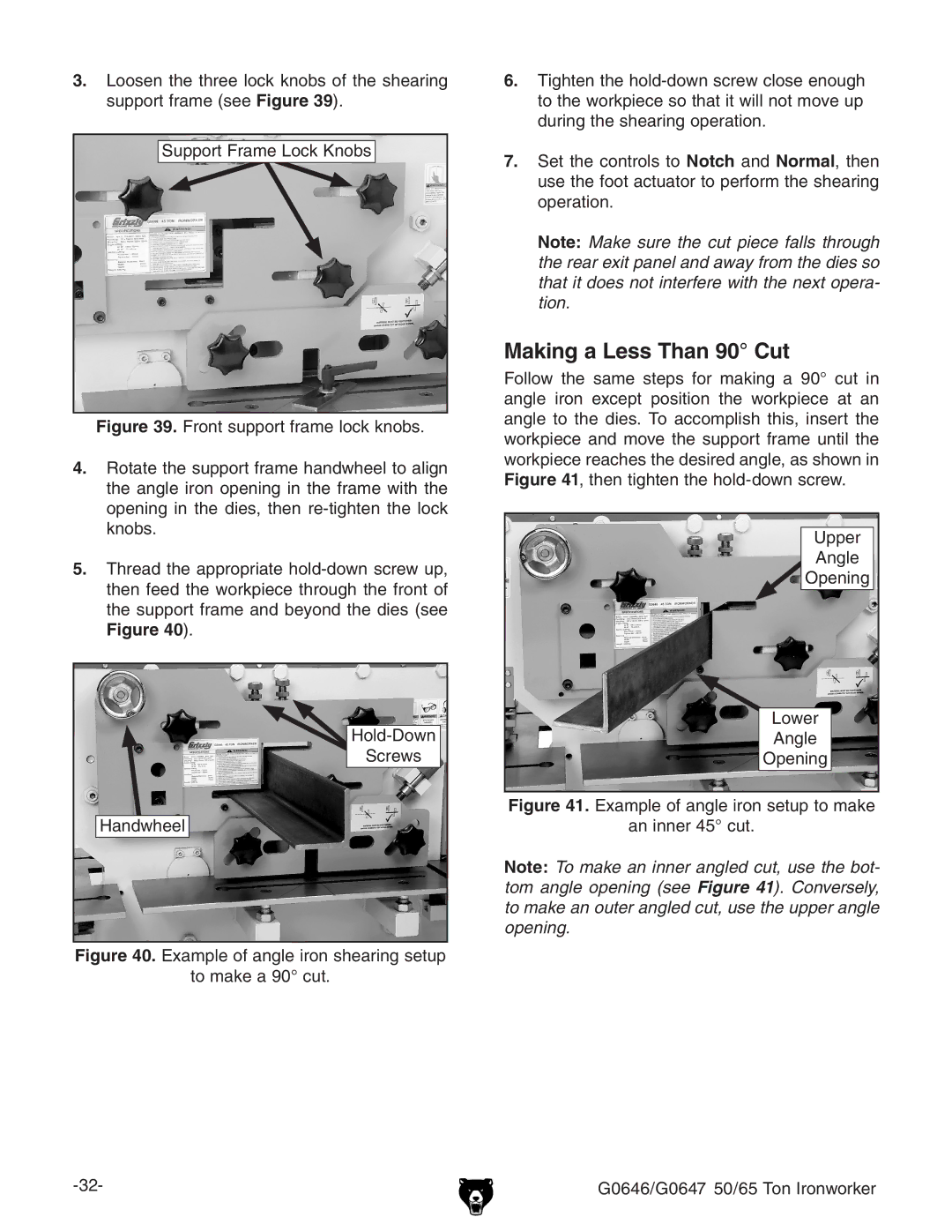 Grizzly G0647, G0646 owner manual Making a Less Than 90 Cut 