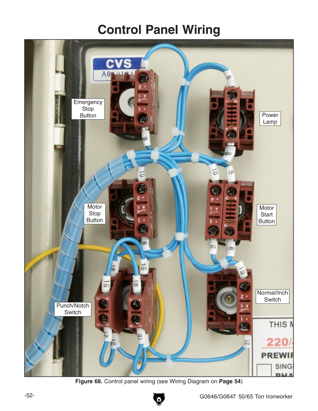 Grizzly G0647, G0646 owner manual Control Panel Wiring 