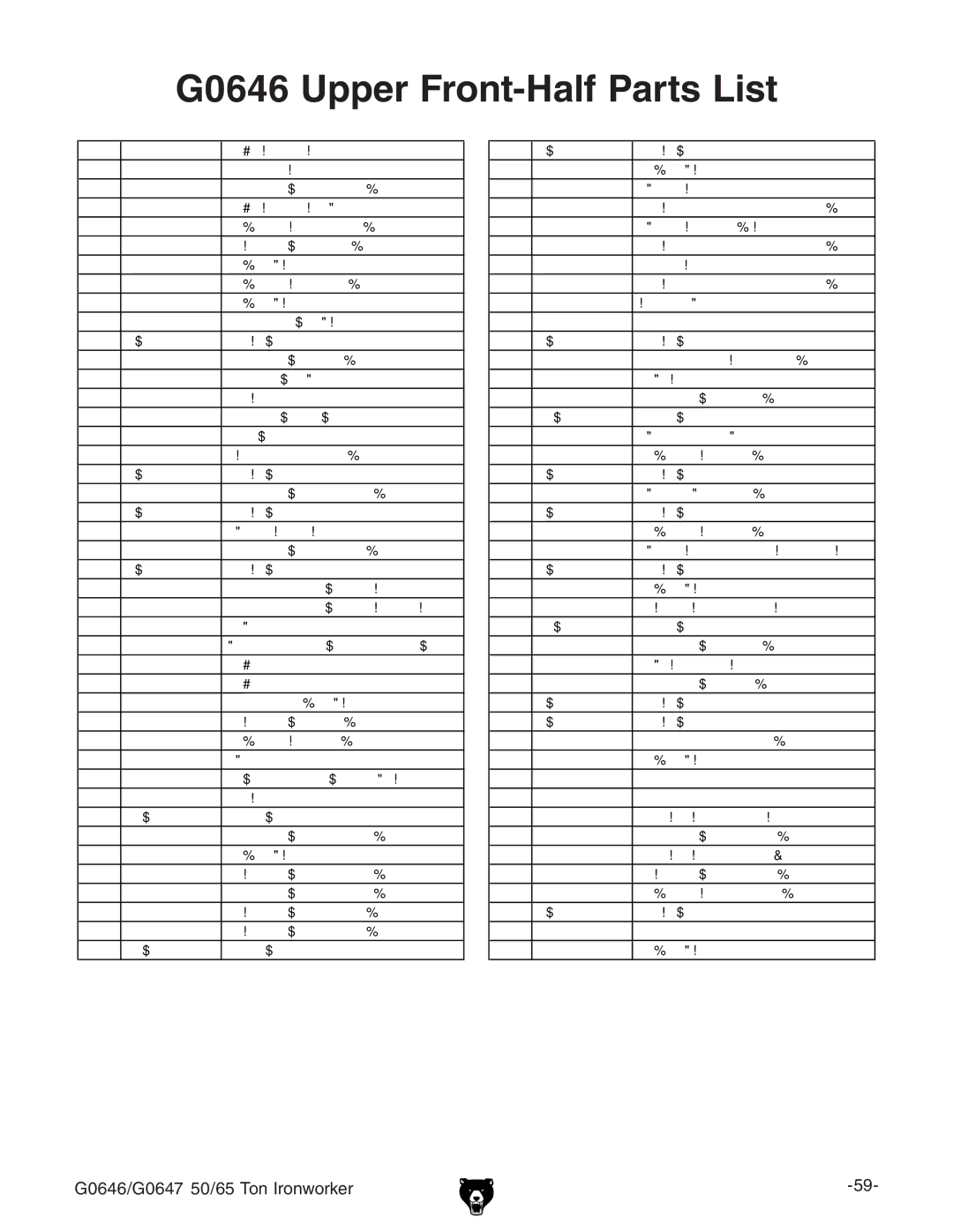 Grizzly G0647 owner manual G0646 Upper Front-Half Parts List, Description 