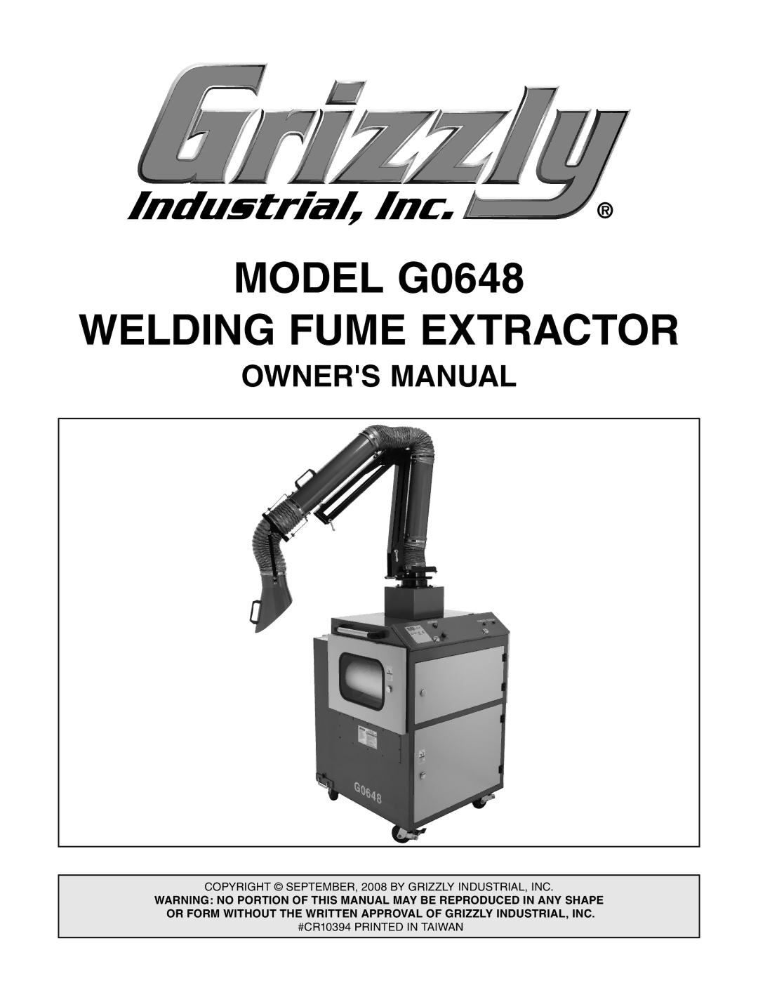 Grizzly owner manual Model G0648 Welding Fume Extractor 