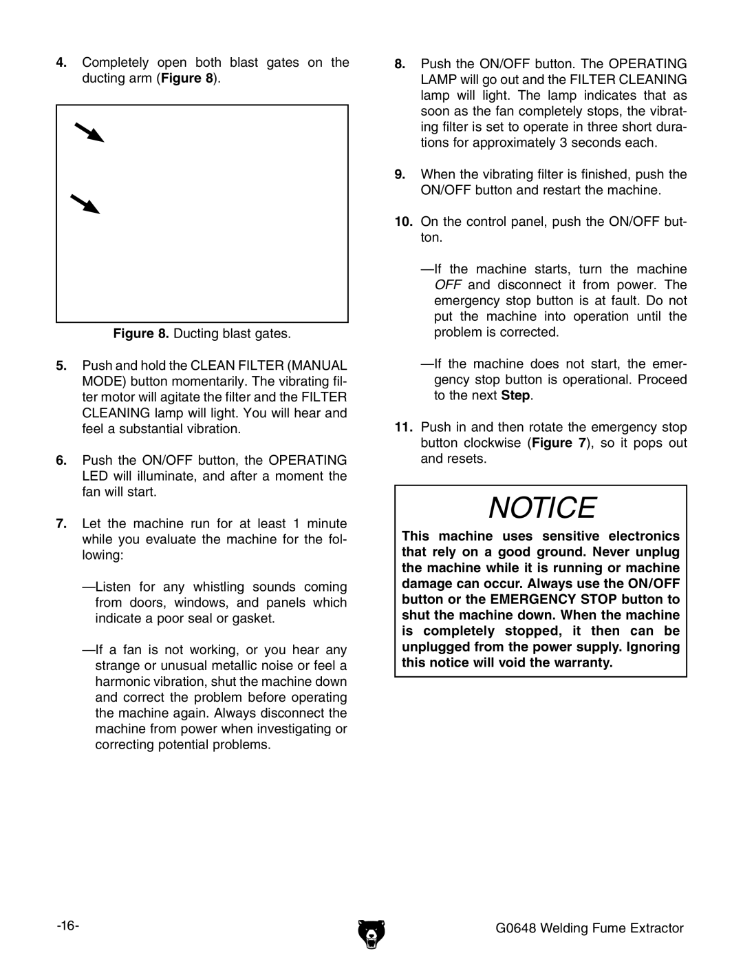 Grizzly G0648 owner manual Completely open both blast gates on the ducting arm Figure 