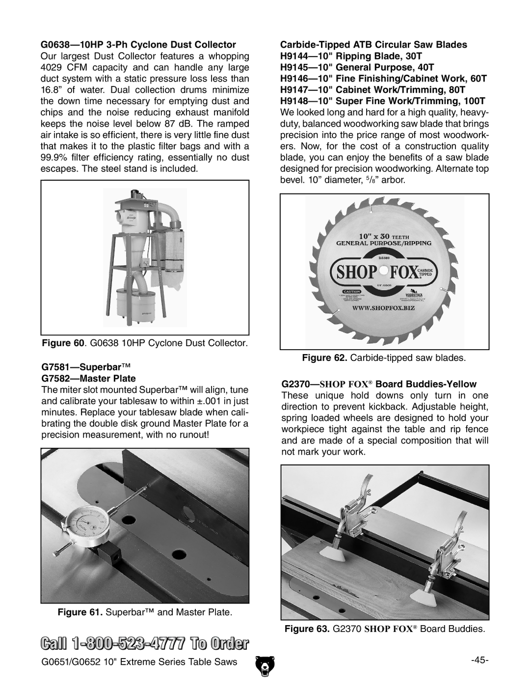 Grizzly G0652, G0651 owner manual G0638 10HP Cyclone Dust Collector, G7581-Superbar G7582-Master Plate 